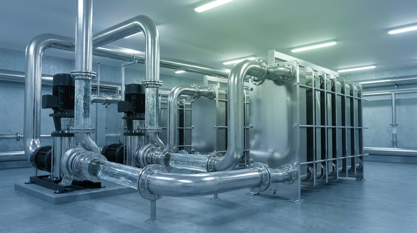 Clean industrial water system without chemical treatment equipment, representing a chemical-free operational environment